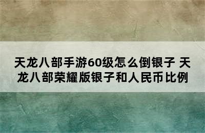 天龙八部手游60级怎么倒银子 天龙八部荣耀版银子和人民币比例